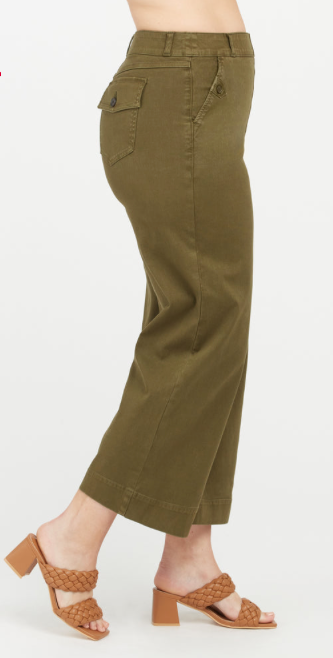 Stretch Twill Cropped Wide Leg Pant Darkened Olive